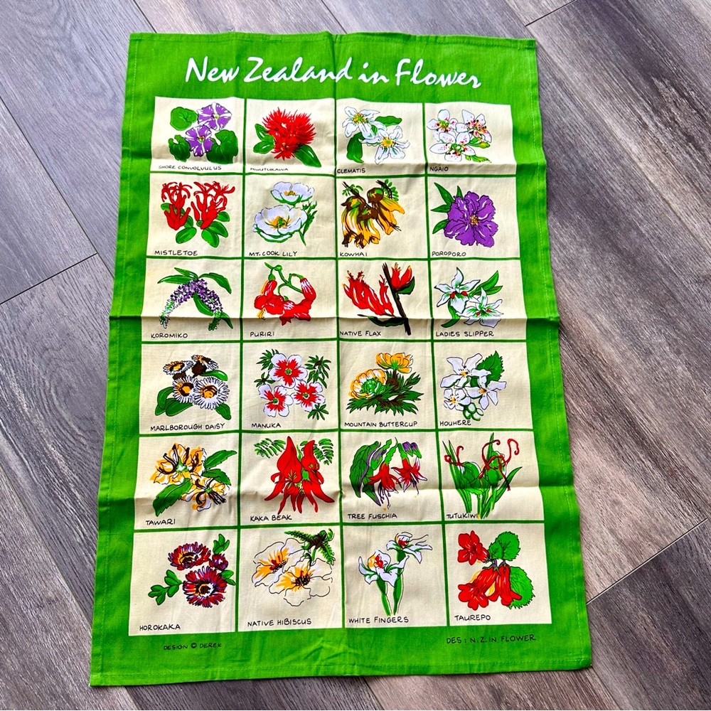 New Zealand in Flower Souvenir Tea Towel 100% Cotton
